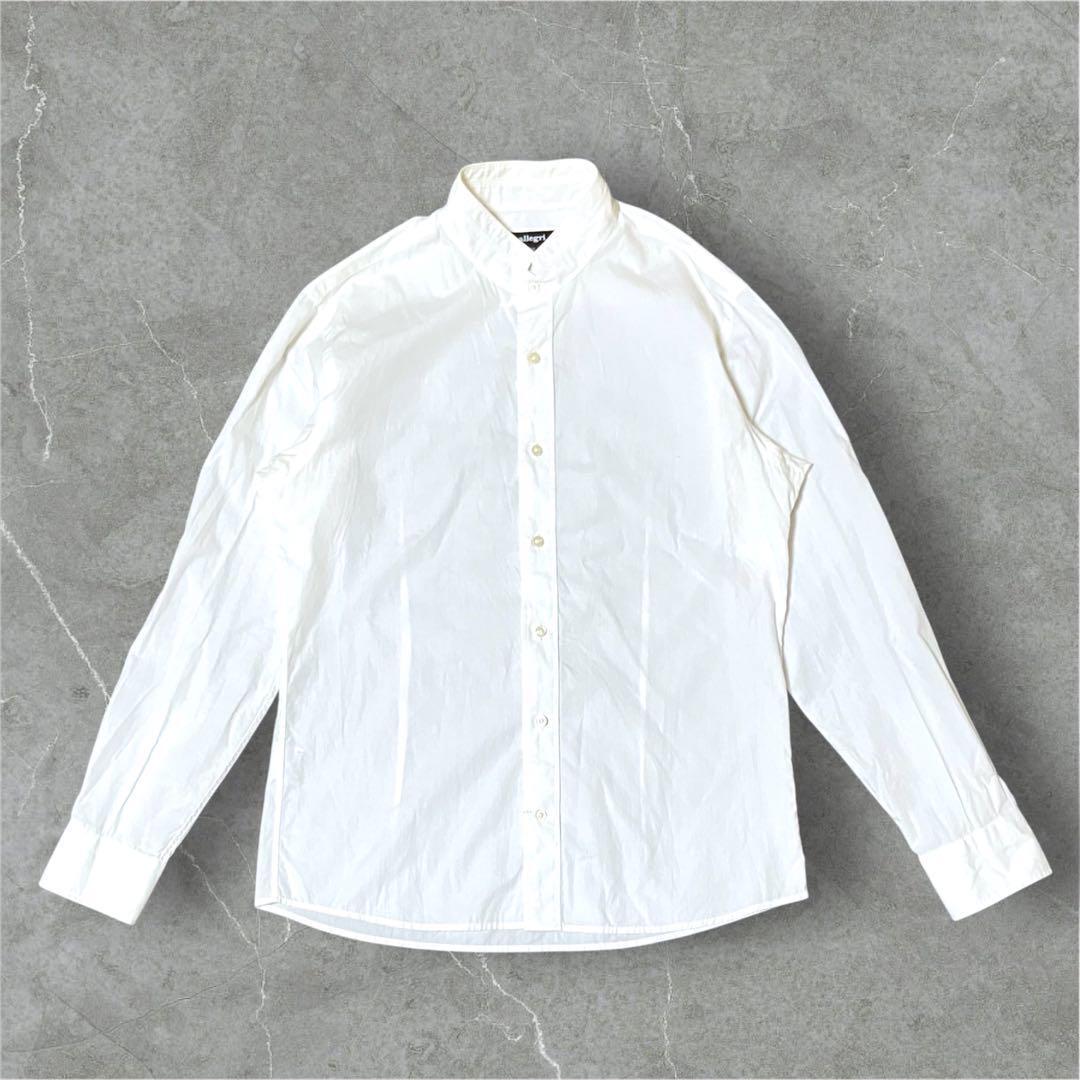 【人気】allegri 長袖シャツ size:48 ホワイト スタンドカラー アレグリ 白 L シンプル ベーシック オフィスカジュアル フォーマル メンズ_画像2