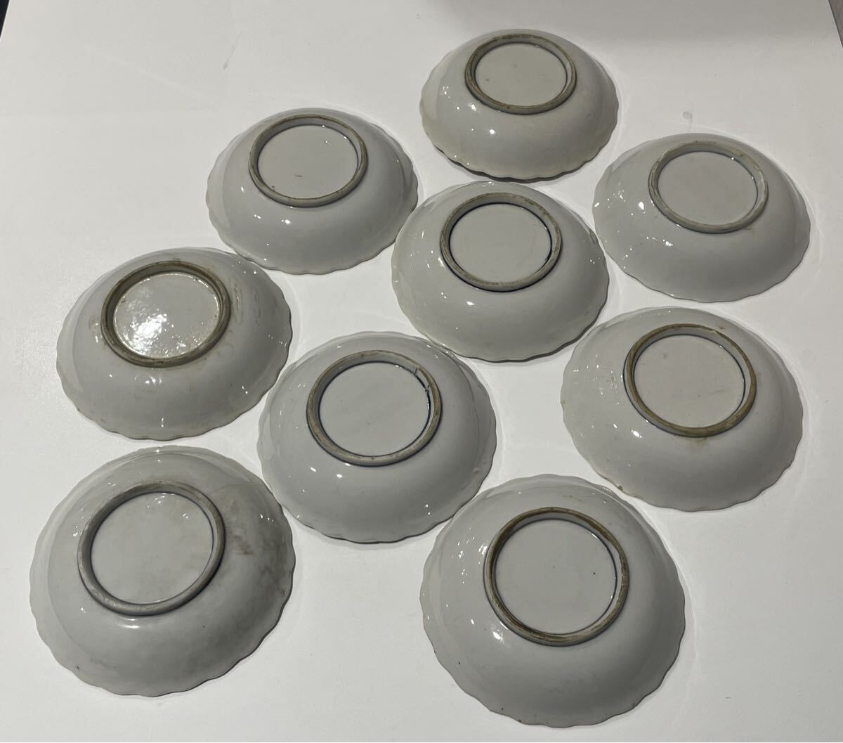 時代物 古伊万里焼 染付 和食器 皿 小皿 銘々皿 磁器 明治期 大正期 昭和期 和骨董 骨董 古い 古玩 古美術品 計9枚_画像6