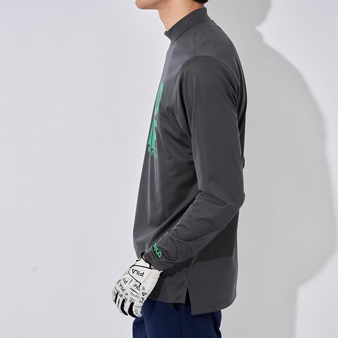 新品 フィラ ゴルフ モックネック 長袖 シャツ Mサイズ ダークグレー 783-540 吸汗速乾 UVカット 税込9,350円 ゴルフウェア 783540_画像2