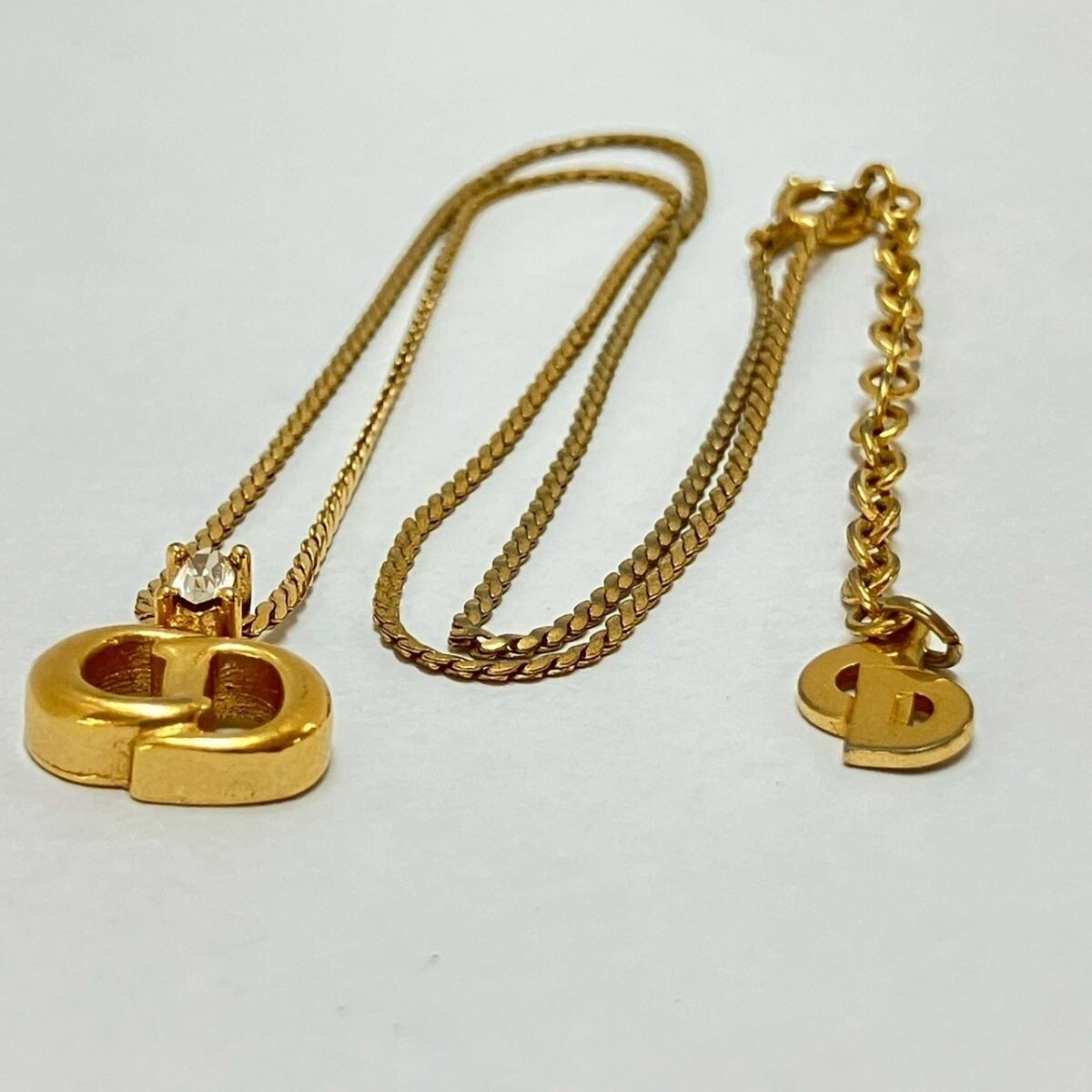 S031-K65-666★ Christian Dior クリスチャン・ディオール アクセサリー ネックレス CDロゴ ストーン ゴールドカラー KA_画像5