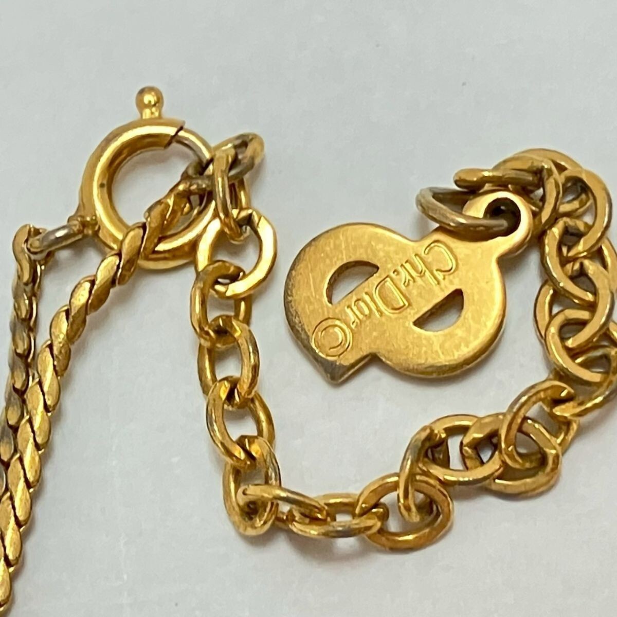 S031-K65-666★ Christian Dior クリスチャン・ディオール アクセサリー ネックレス CDロゴ ストーン ゴールドカラー KA_画像7