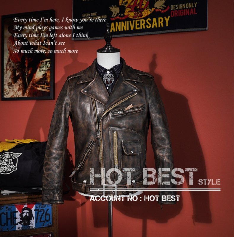 1.4mm カウハイド 30'sスタイル Dポケット ダブルライダース ヴィンテージ加工 トスカーナ イタリアンレザー 牛革 Y1308/S~3XLサイズ指定可