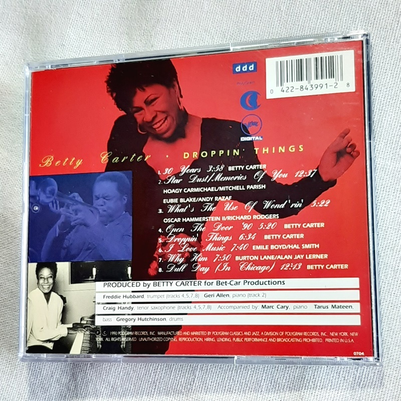 BETTY CARTER「DROPPIN' THINGS」*1990年、NYにあるTHE BOTTOM LINE・MASTERSOUNDでのライブを収録_画像2