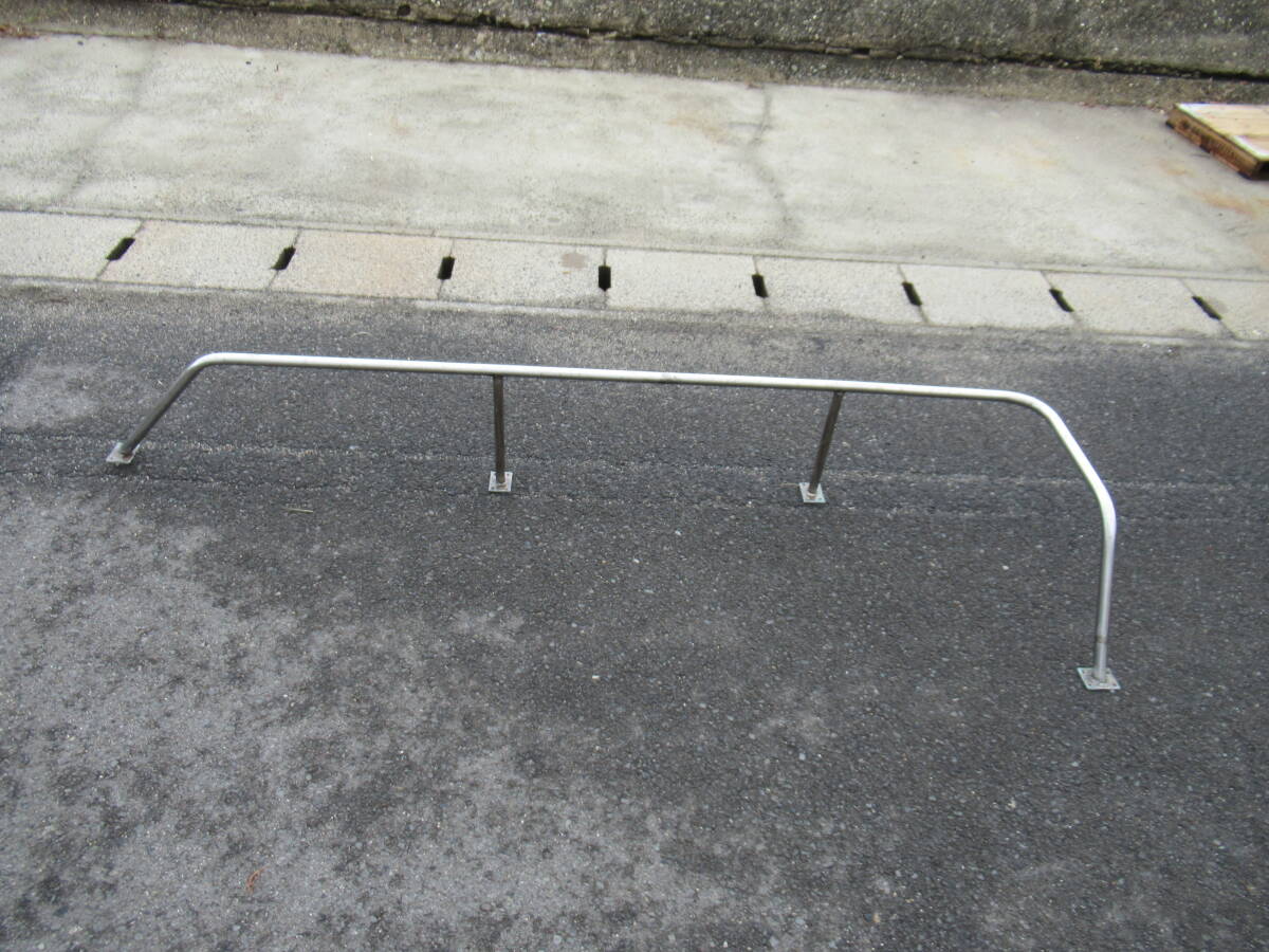 ステンレス製 ハンドレール 1本 長約210cm×60cm 高約30cm 軸φ25mm 中古 手摺 手すり コーナー用 後方用_画像1