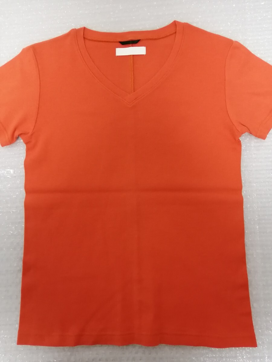 ジュンハシモト　半袖カットソー　半袖ニット　半袖Tシャツ　無地　Vネック　トップス　サイズ2　オレンジ_画像1