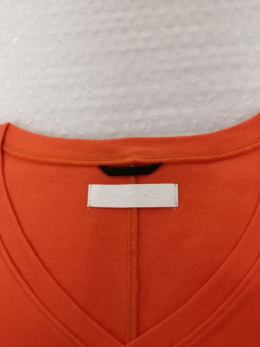 ジュンハシモト　半袖カットソー　半袖ニット　半袖Tシャツ　無地　Vネック　トップス　サイズ2　オレンジ_画像3