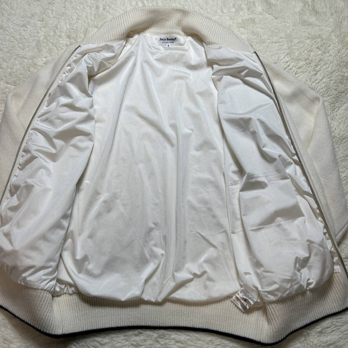 極美品/XL相当/肉厚◎JACK Bunny ジャックバニー ドライバーズニット ゴルフフェア ロゴワッペン ダブルジップ ホワイト 白 パーリーゲイツ_画像5