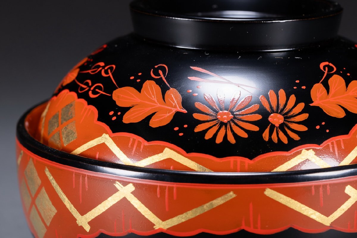 【雲錦】某有名オークション購入 時代物 輪島塗 金蒔絵吸物碗 五客 共箱 古置物 古擺件 古美術 時代コレクションWK9-242Lの画像5