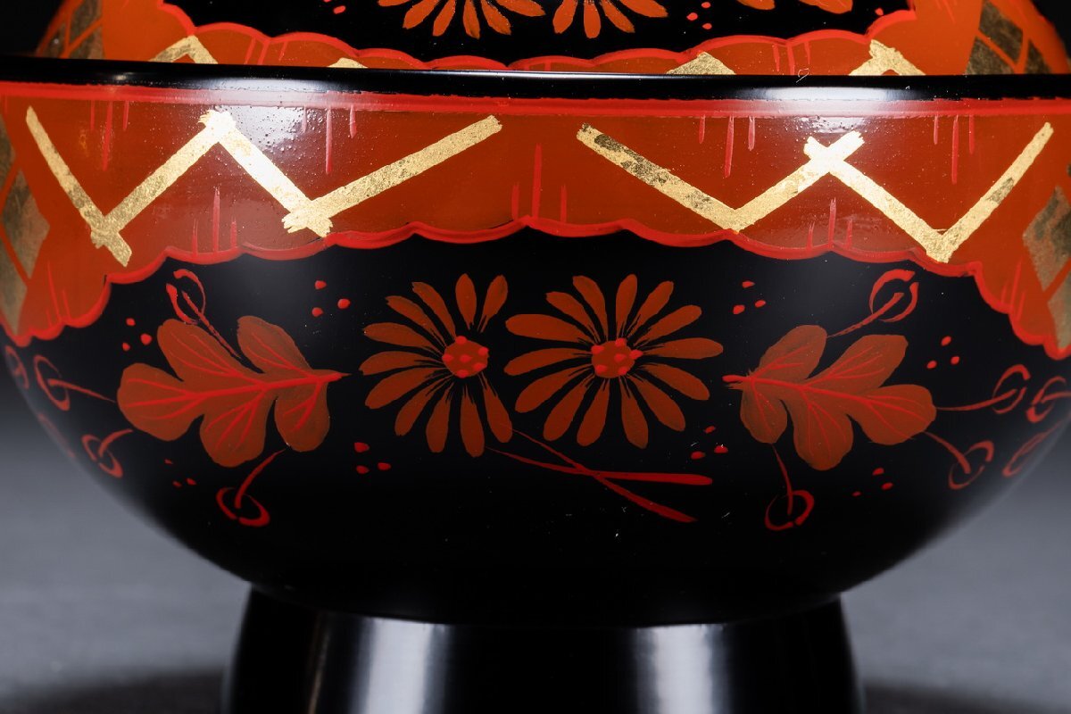 【雲錦】某有名オークション購入 時代物 輪島塗 金蒔絵吸物碗 五客 共箱 古置物 古擺件 古美術 時代コレクションWK9-241Lの画像7