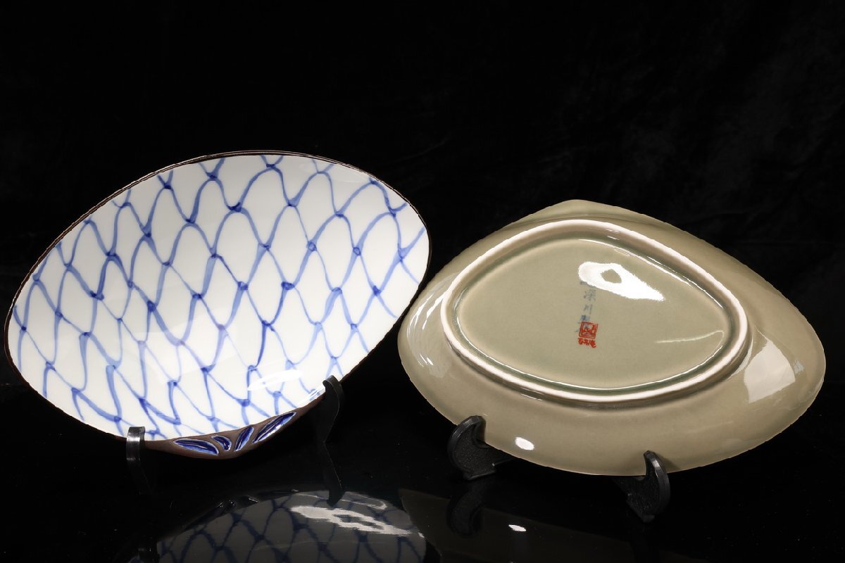 【珍品堂】1円から W97-V30 有田焼 深川制磁 百年庵 宮內(nèi)庁御用達(dá) 皿 刺身皿 共箱 木箱 5枚セット 和食器 懐石 日本伝統(tǒng) 時代物 骨董品