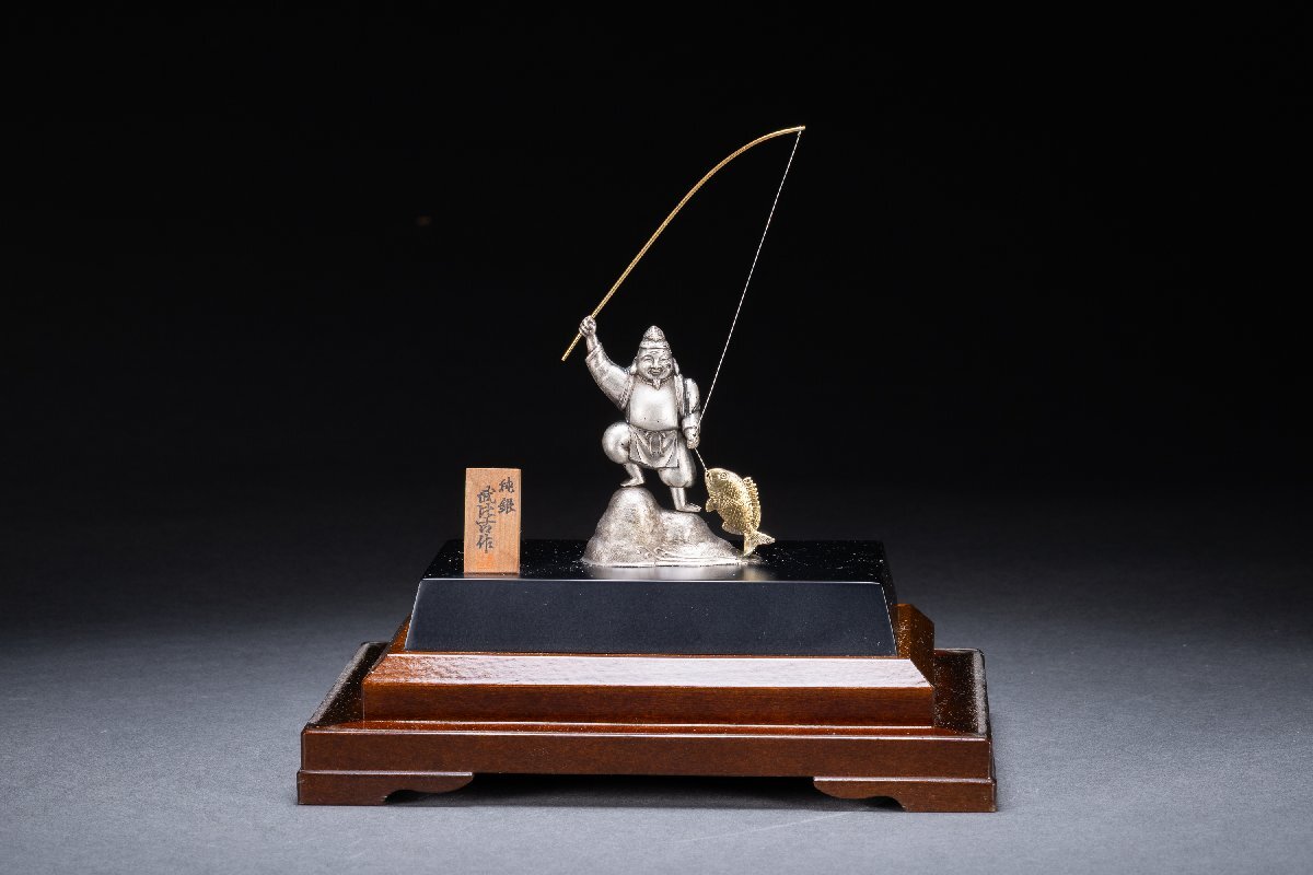 【云錦】某有名オークション購入 時代物 銀制 恵比壽造像 古置物 古擺件 古美術(shù) 時代コレクション9L9-81S05