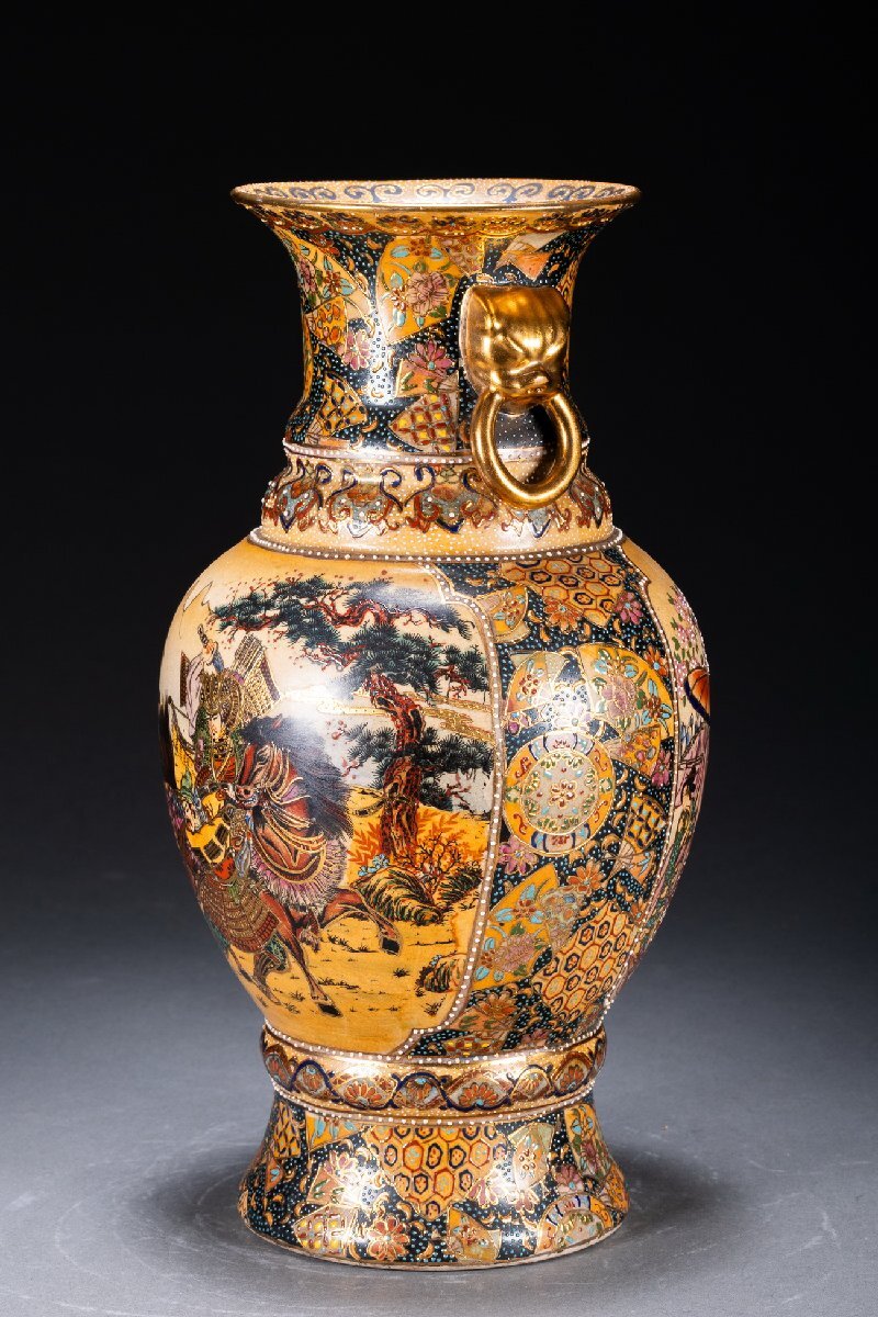 [ редкий товар .]1 иен из OS27 Satsuma . золотой орхидея рука маленький .. есть золотая краска цветная роспись . человек прекрасный человек синий шарик ваза роскошный высота 34.9cm. орнамент . времена предмет Япония традиция антиквариат товар старый изобразительное искусство 