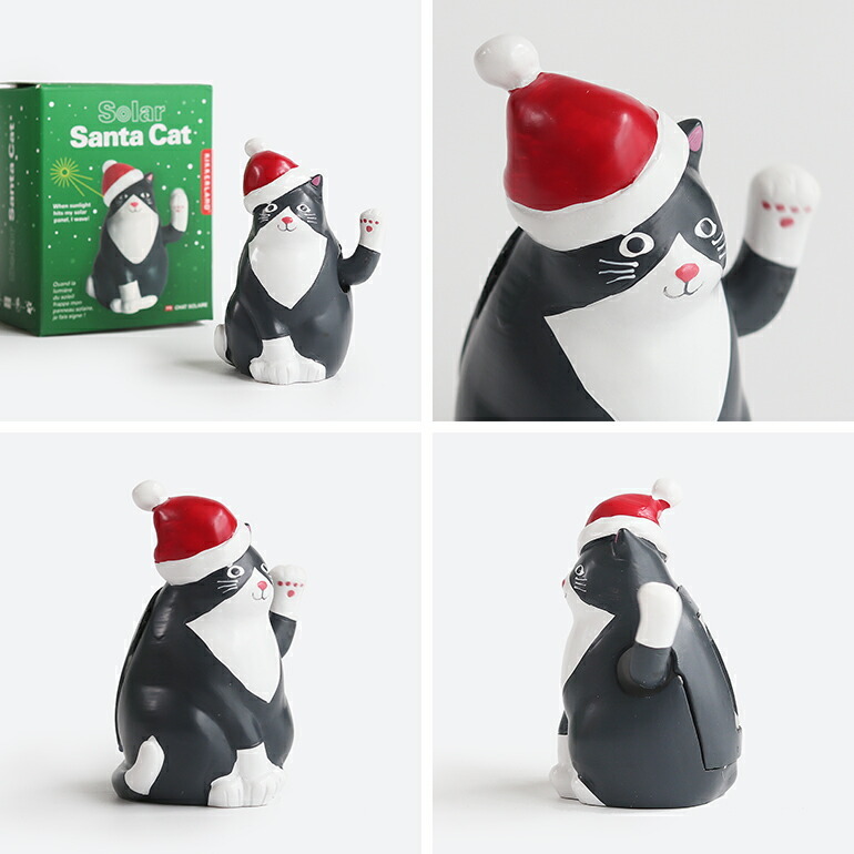 ネコ 猫 招き猫 クリスマス サンタ帽 ソーラーパネル 太陽光 オブジェ KIKKERLAND キッカーランド Solar Cat With Santa Hat_画像3