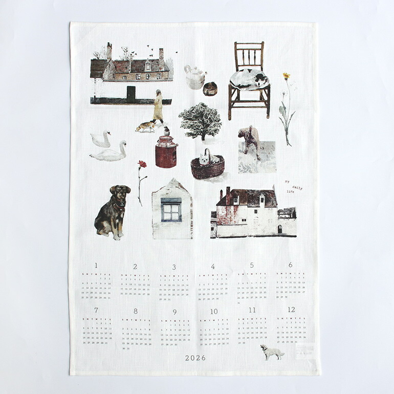 カレンダー 2026 クロス ファブリック 壁掛け リネン fog フォグ リネンカレンダー 荻原 美里 いつもの暮らし_画像1