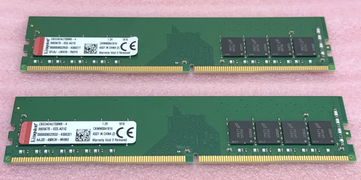 ■Kingston CBD24D4U7S8MB-4 2枚セット *PC4-19200/DDR4-2400 Micronチップ 288Pin DDR4 UDIMM 8GB(4GB x2) 動作品_画像1