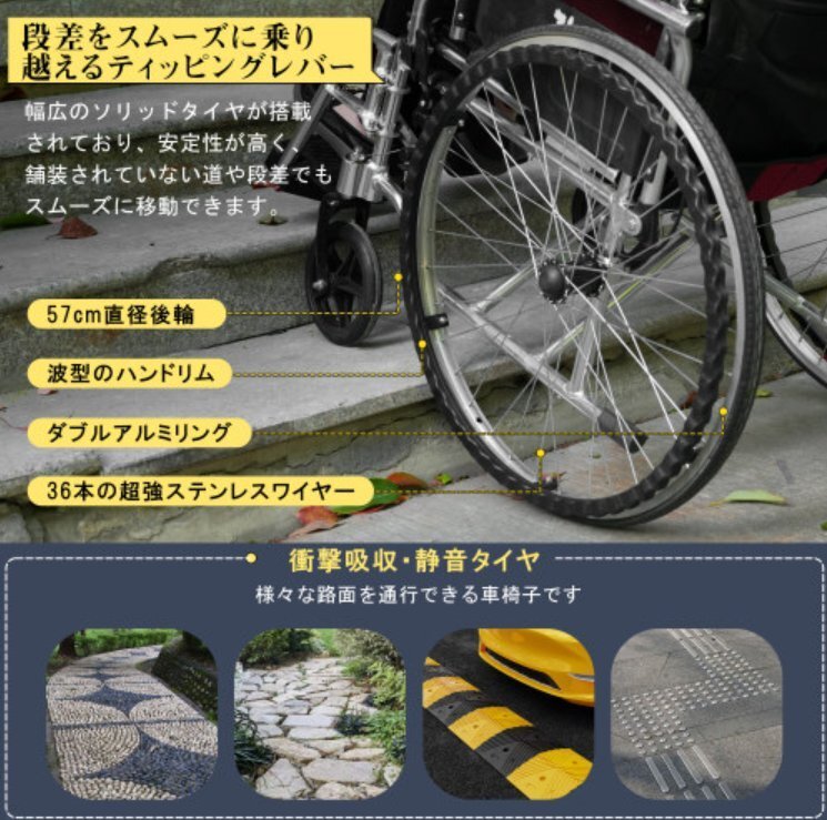 【国内発送】車椅子 折畳み 自立できる 軽量 コンパクト アルミ製 ノーパンクタイヤ 折りたたみ 収納可能 超軽量 コンパクト 安全ベルトつ_画像6