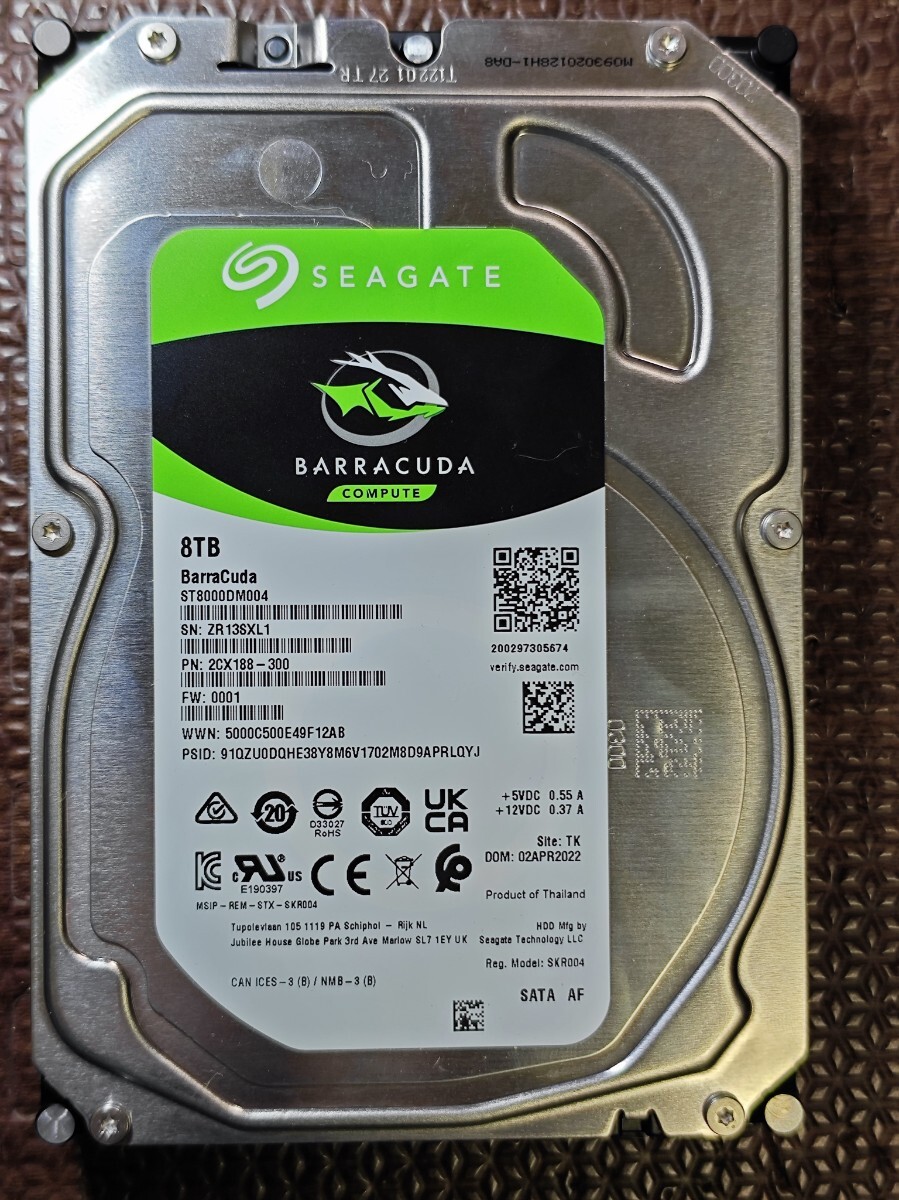 SATA 内蔵HDD 3.5インチ 8TB 使用時間600時間以下 SEAGATE BarraCuda ST8000DM004 中古美品 宅急便コンパクト同梱可_画像2
