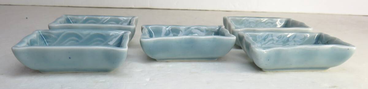青磁 四角小皿 5枚  醤油小皿_画像3