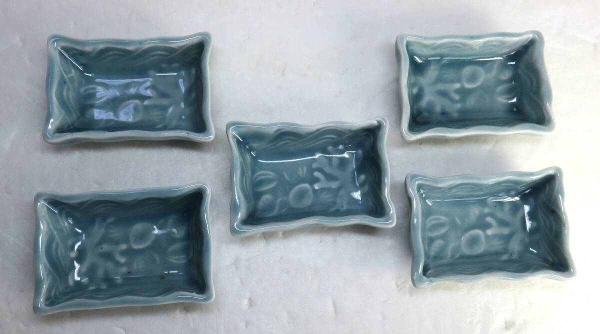 青磁 四角小皿 5枚  醤油小皿_画像2