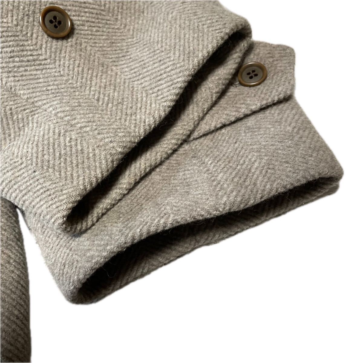 超希少LLサイズ!最高級アンゴラ素材◆五大陸 gotairiku オンワード チェスターコート ウール ヘリンボーン グレージュ マキシ丈_画像8