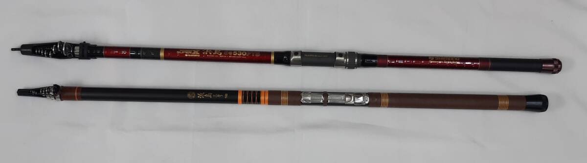 SHIMANO シマノ 磯竿 2本 まとめ HI-POWER SUPER X 浜島 5号 530 浜島 三号 18 ほぼ未使用品 ■1645-1_画像1