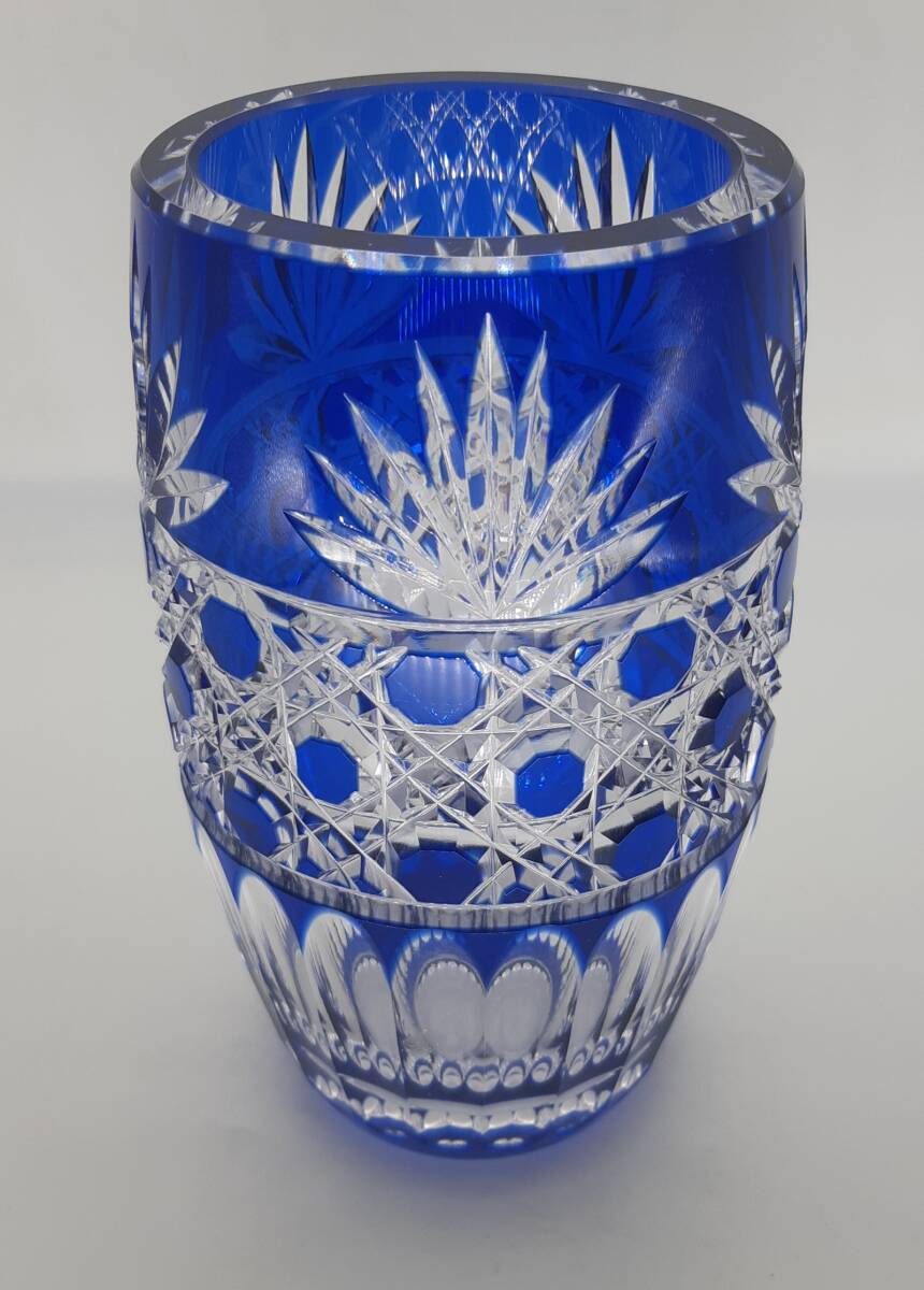 カガミクリスタル KAGAMI CLYSTAL 江戸切子 花瓶　　約19cm　直径約12cm　未使用品　■1863-2_画像3