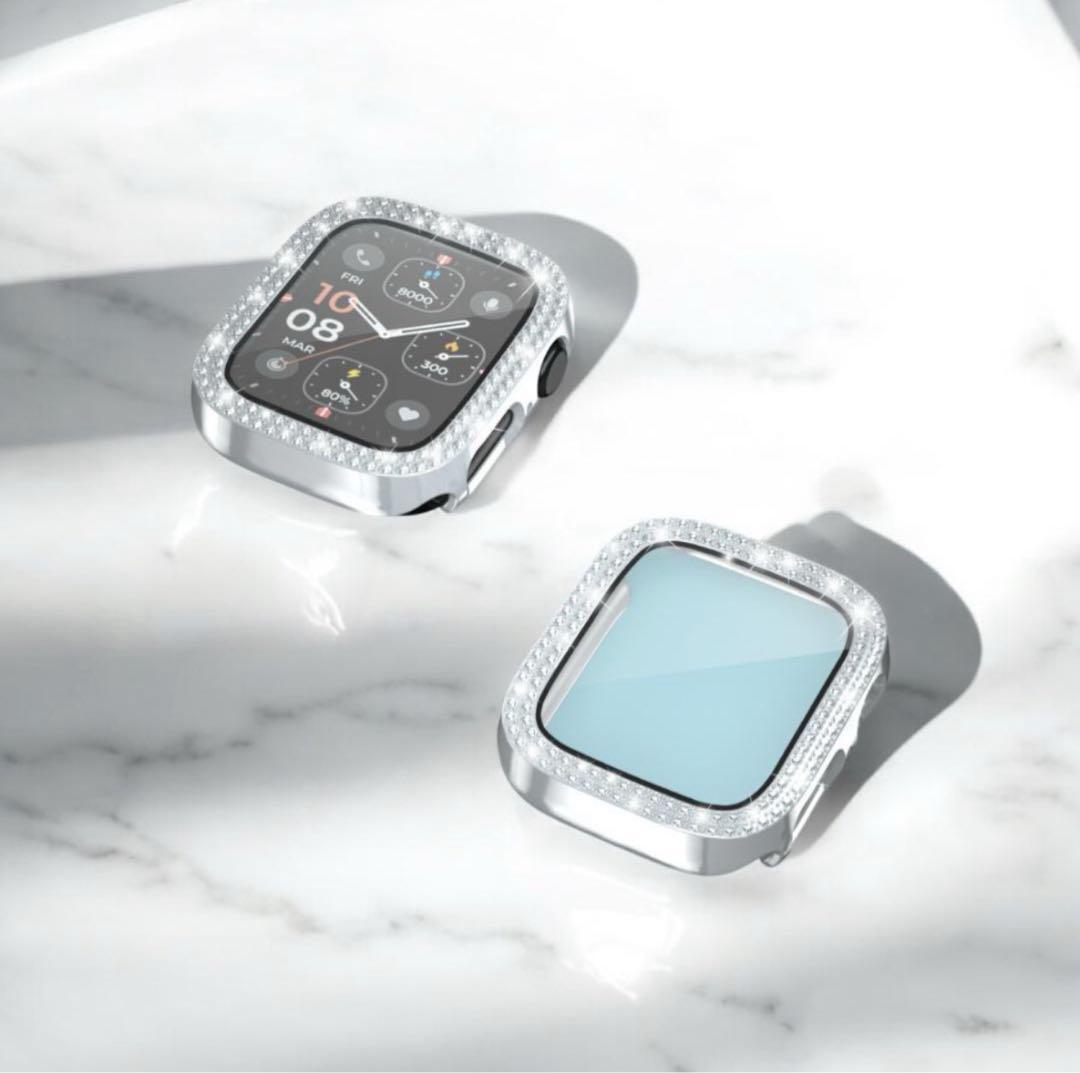 42mm シルバー キラキラ　アップルウォッチカバー 9H硬度 画面保護 防水_画像3