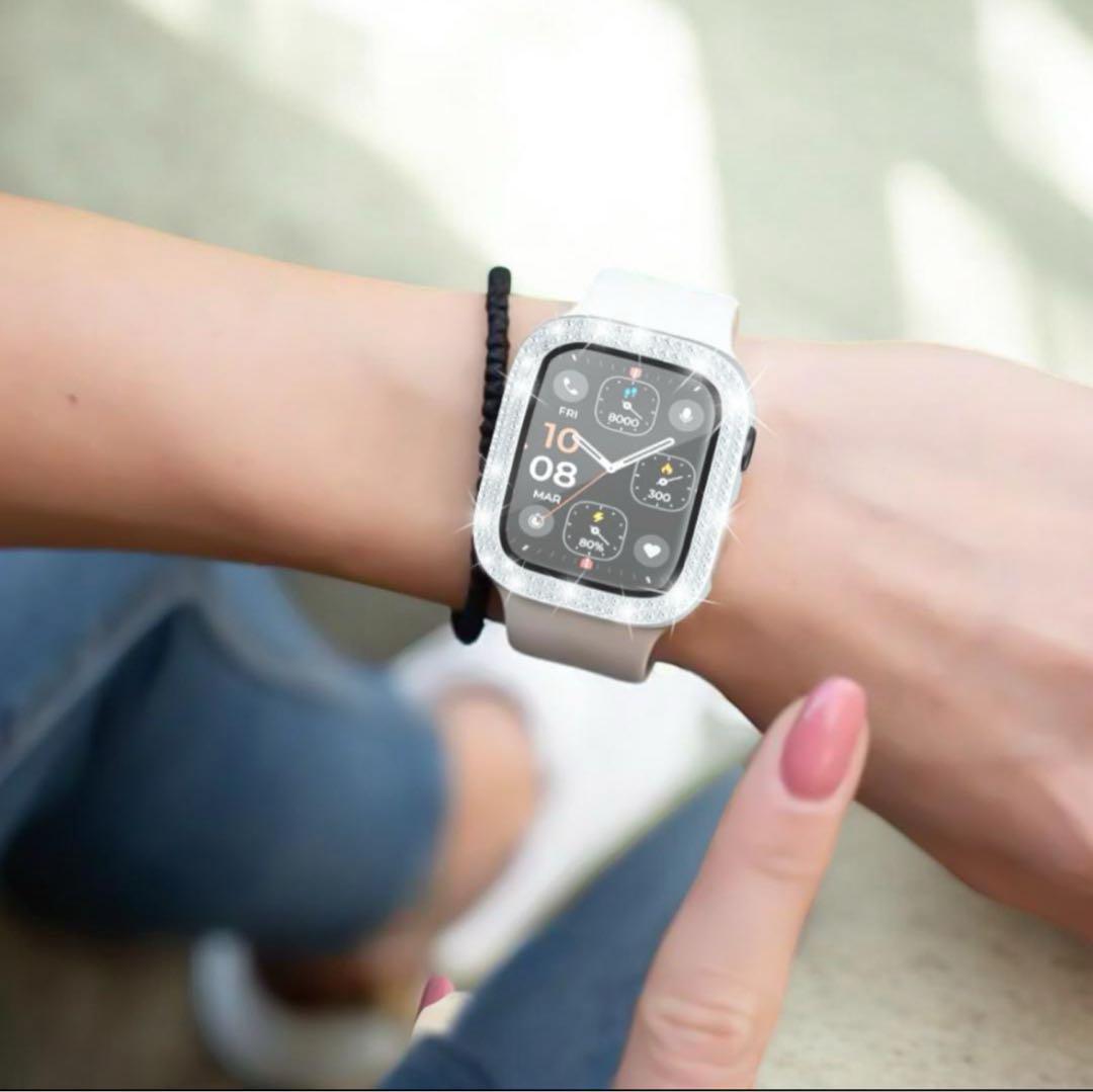 42mm シルバー キラキラ　アップルウォッチカバー 9H硬度 画面保護 防水_画像2