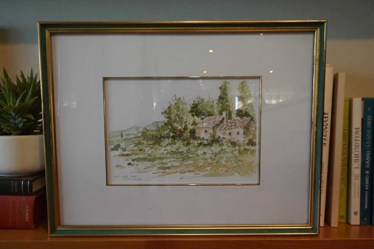 ○奥田敏雄　水彩画作品　額　ゴルド周辺　南仏の田園風景　1997年　モダン　アート　古道具のgplus広島 2510i_画像3