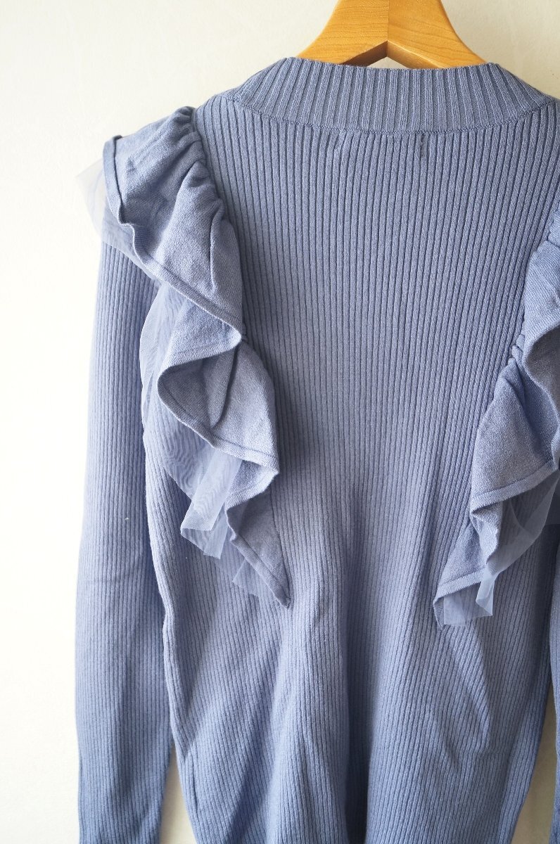 ★送料無料!! 2023年 NATURAL BEAUTY BASIC(ナチュラルビューティー)*チュールレイヤードラッフルニット ブルー*古着のgplus広島 2510t3_画像5