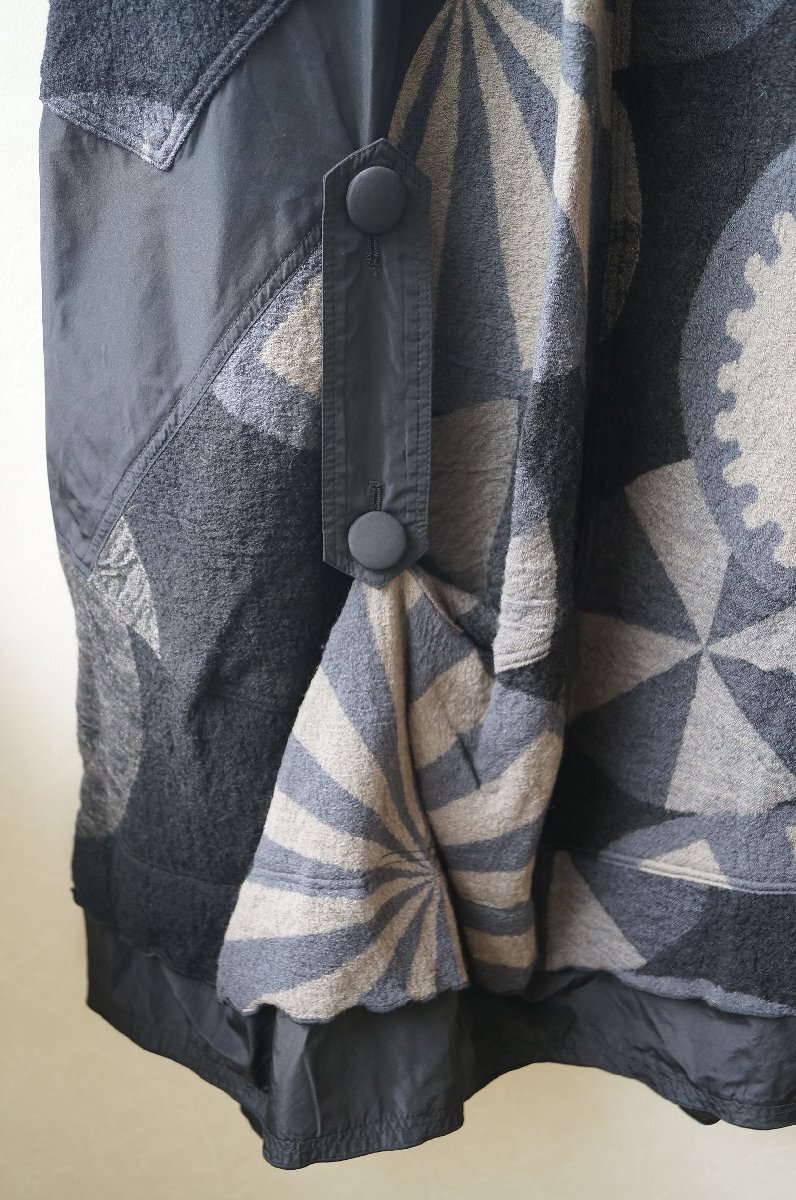 ★EIKO KONDO /エイココンドウ *秋冬 ウール混 幾何学模様 変形 切替デザイン ワンピース /黒グレー 42*　古着のgplus広島 2510t3_画像7