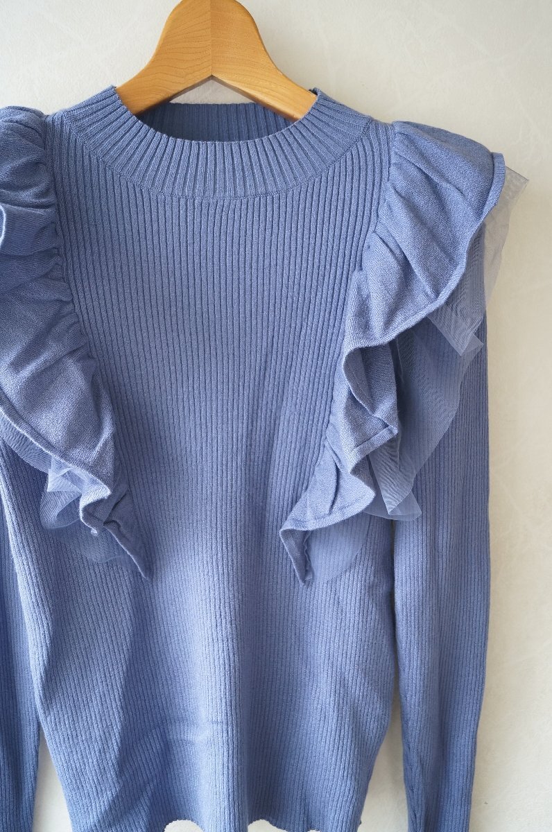 ★送料無料!! 2023年 NATURAL BEAUTY BASIC(ナチュラルビューティー)*チュールレイヤードラッフルニット ブルー*古着のgplus広島 2510t3_画像3