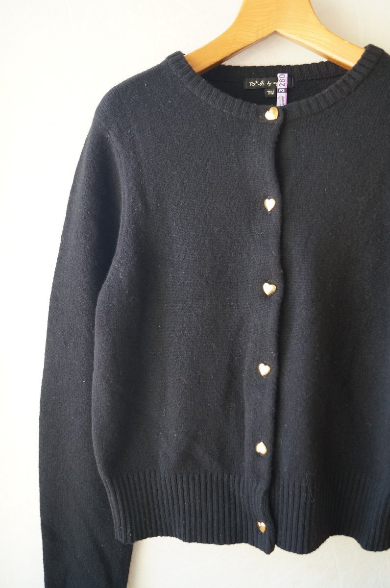 ★To b. by agnes b.(アニエスベー)*秋冬 ハートボタン ウールニットカーディガン 黒 TU* 古着のgplus広島 2510t4 _画像3