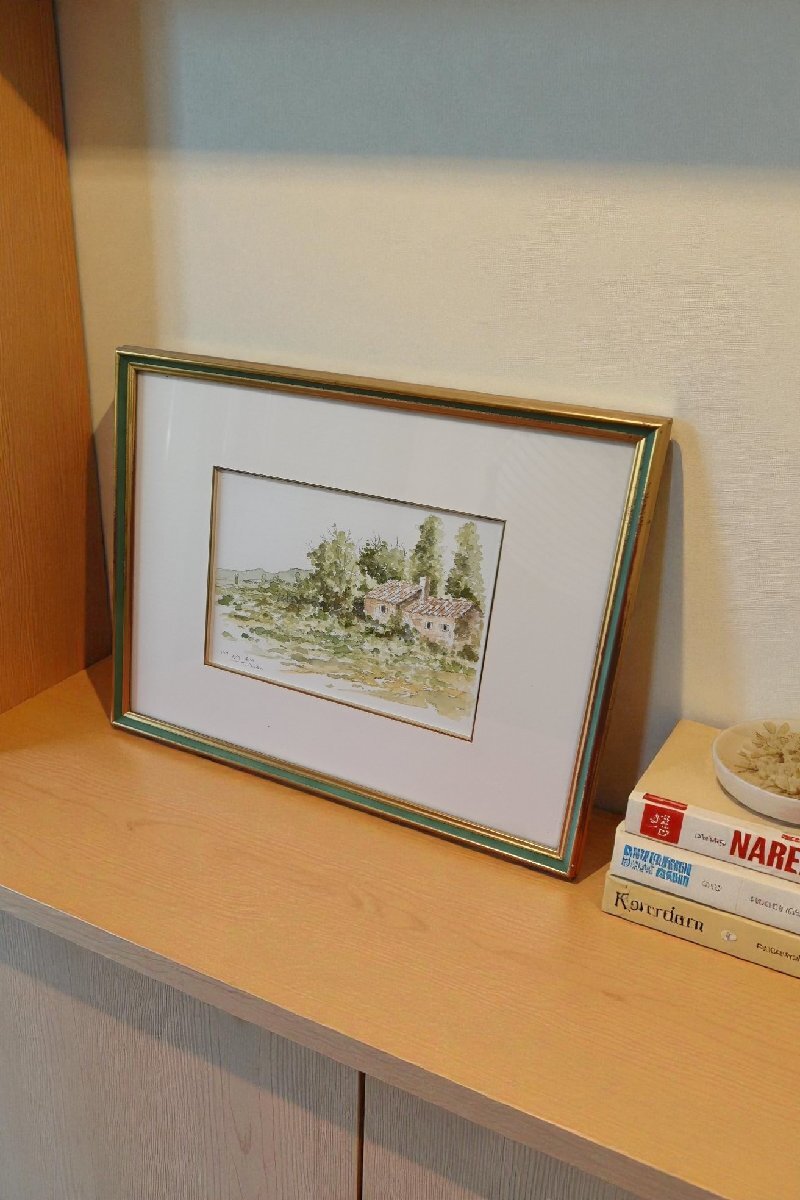 ○奥田敏雄　水彩画作品　額　ゴルド周辺　南仏の田園風景　1997年　モダン　アート　古道具のgplus広島 2510i_画像1
