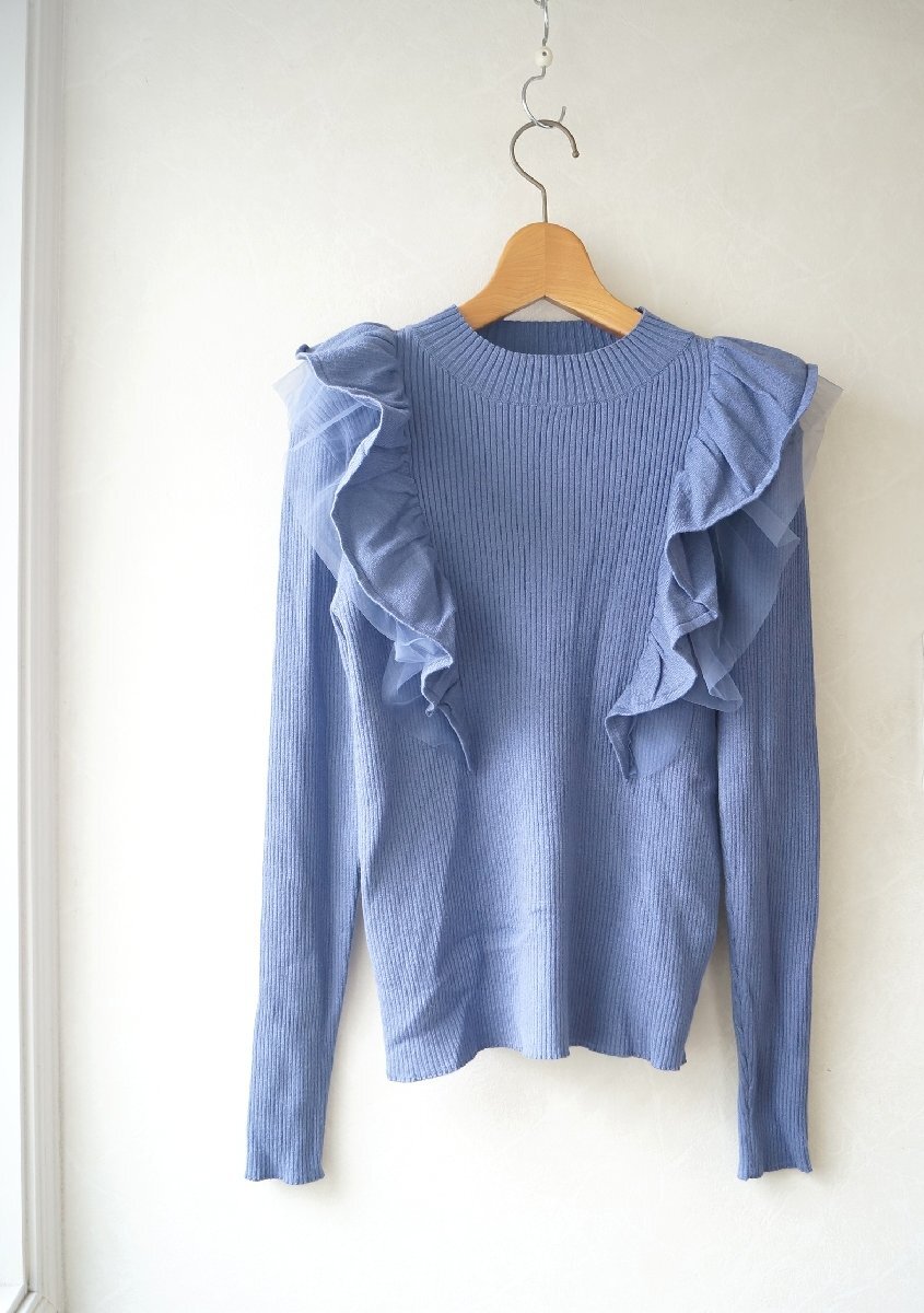 ★送料無料!! 2023年 NATURAL BEAUTY BASIC(ナチュラルビューティー)*チュールレイヤードラッフルニット ブルー*古着のgplus広島 2510t3_画像1