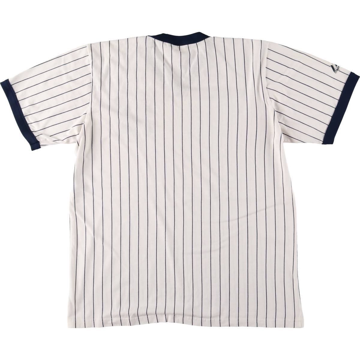 古着 MAJESTIC MLB NEW YORK YANKEES ニューヨークヤンキース ストライプ柄 リンガーTシャツ USA製 メンズXL相当 /eaa587750_画像2
