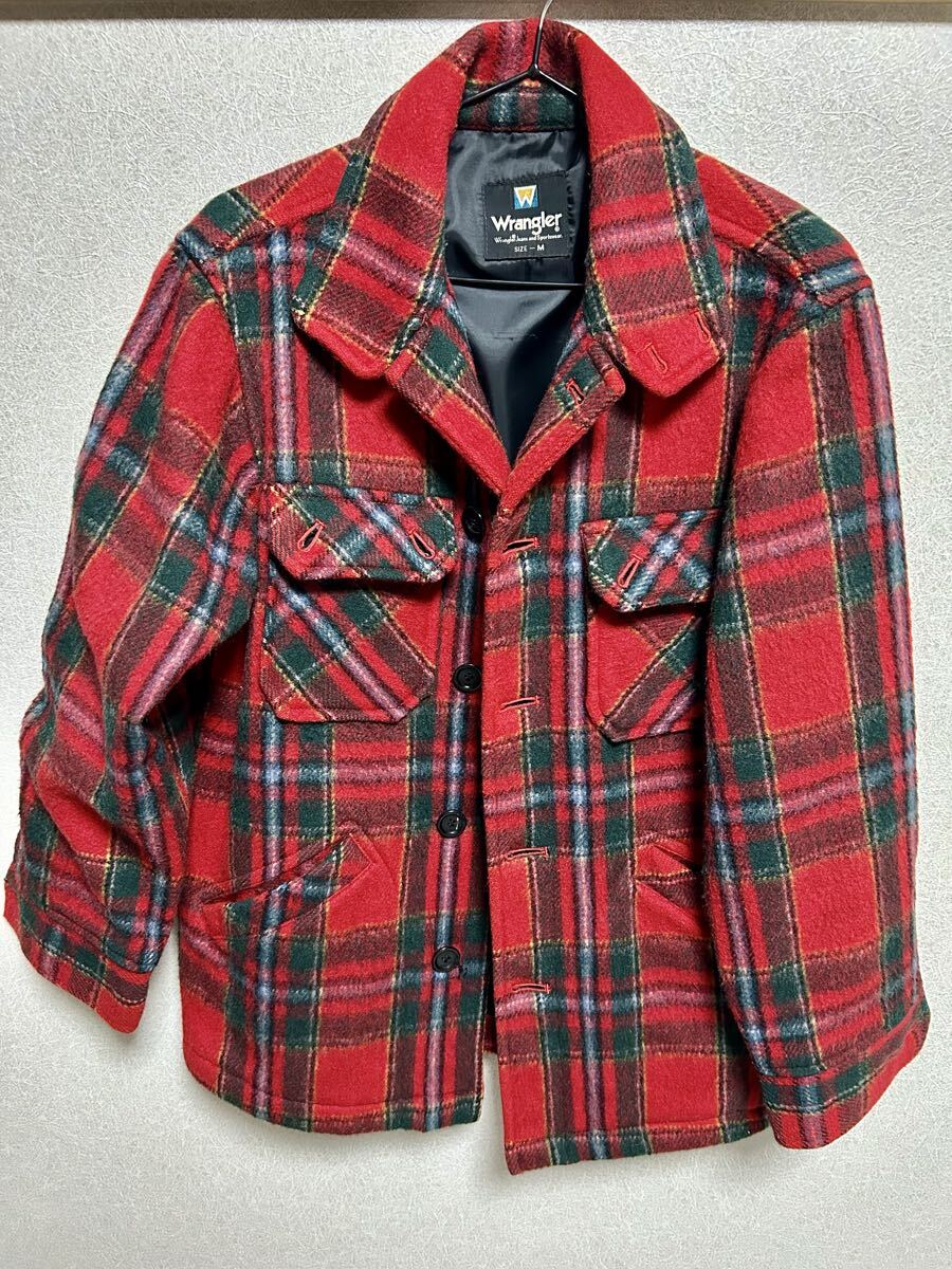 Wrangler ラングラー ジャケット チェック柄 W-38 メンズ M相当 ヴィンテージ CPO ジャケット レッド グリーン_画像1