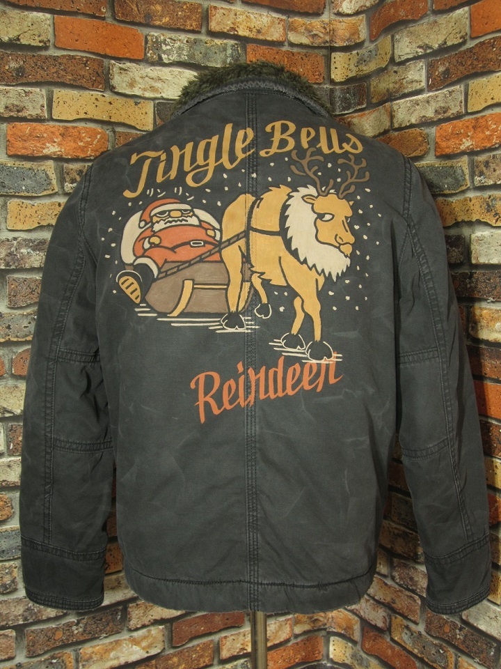 アメリカンイーグル ミリタリージャケット Lサイズ40 大きめ サンタクロース トナカイ コットン ダメージ加工 裏キルティング 松岡佳博_画像1