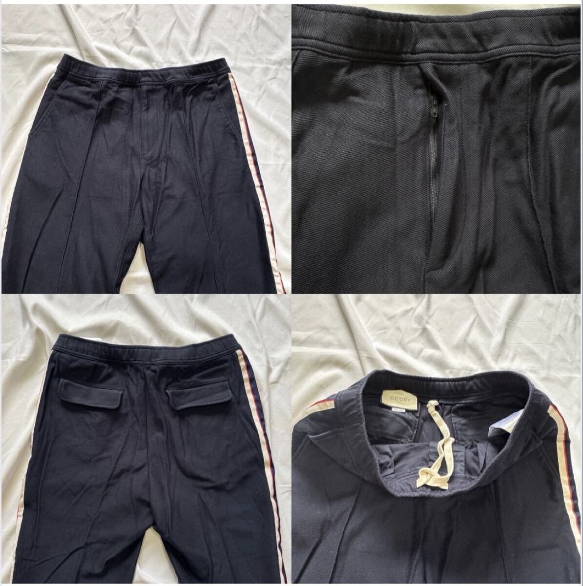 グッチ GUCCI ロゴ トラックパンツ ジャージ サイドライン ネイビー 46_画像6