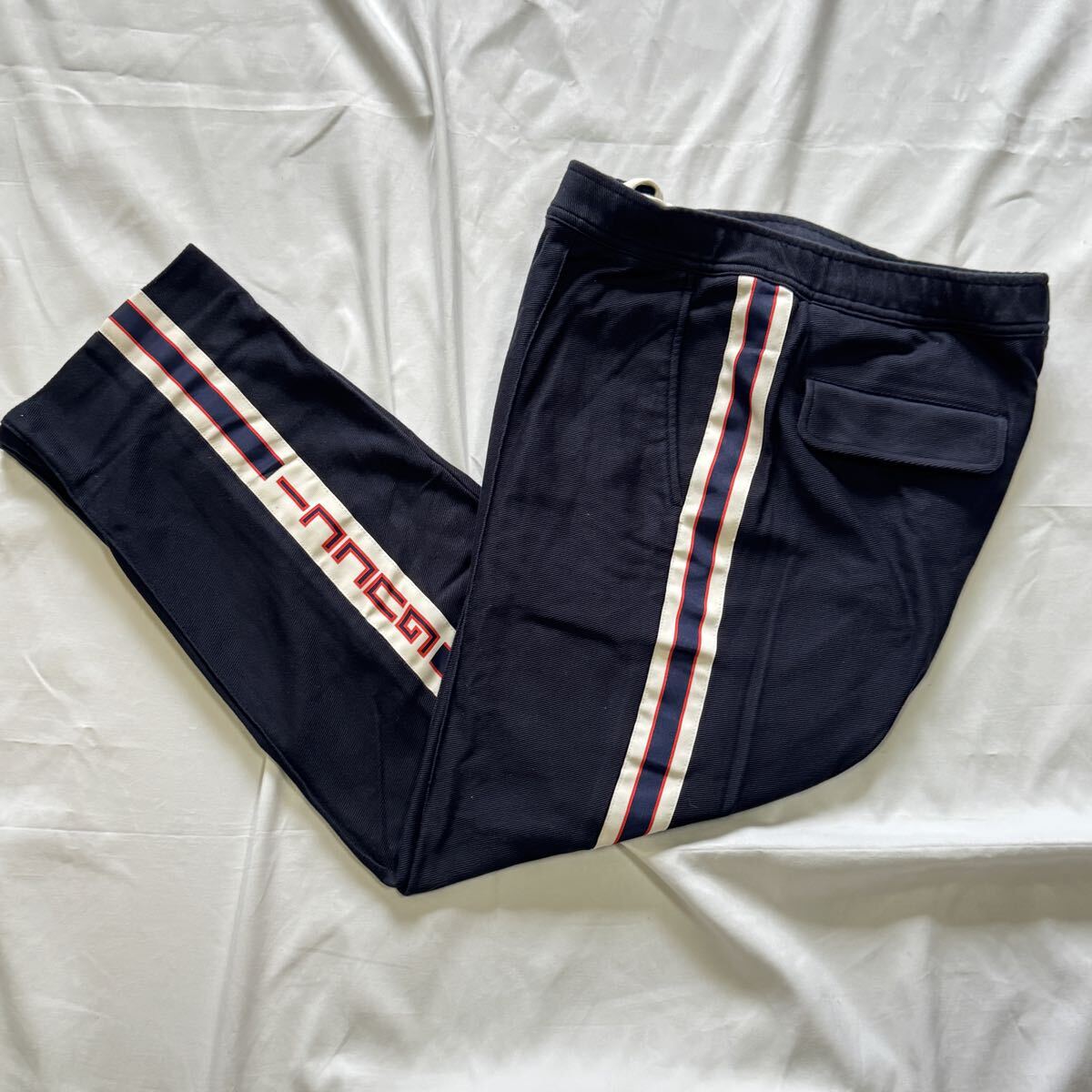 グッチ GUCCI ロゴ トラックパンツ ジャージ サイドライン ネイビー 46_画像1