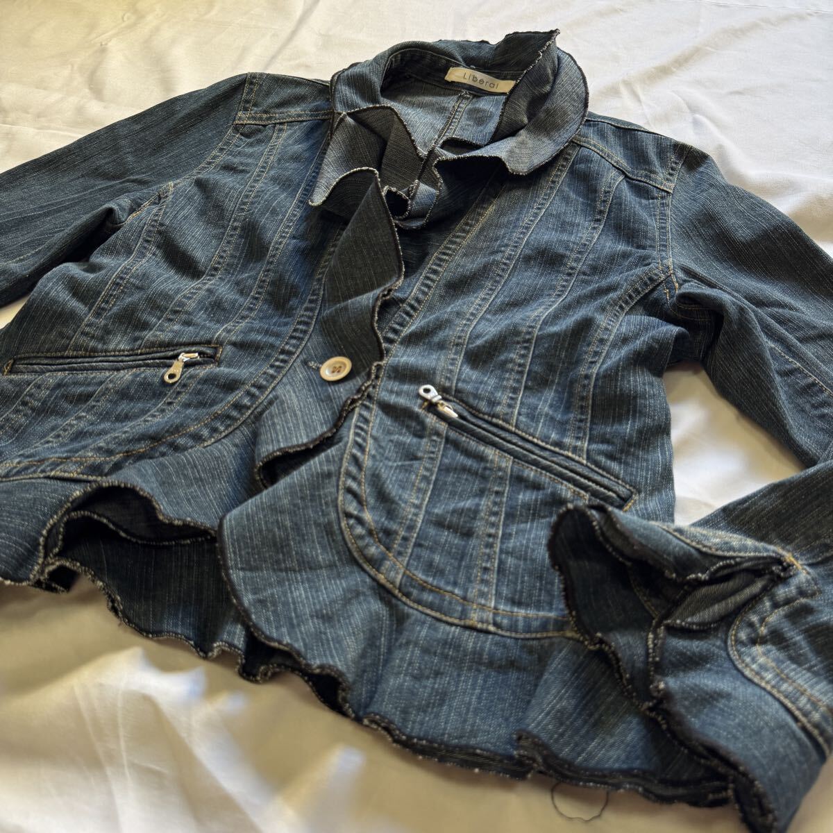 LIBERALリベラル デニムジャケット フリル　ジップポケット 38_画像3