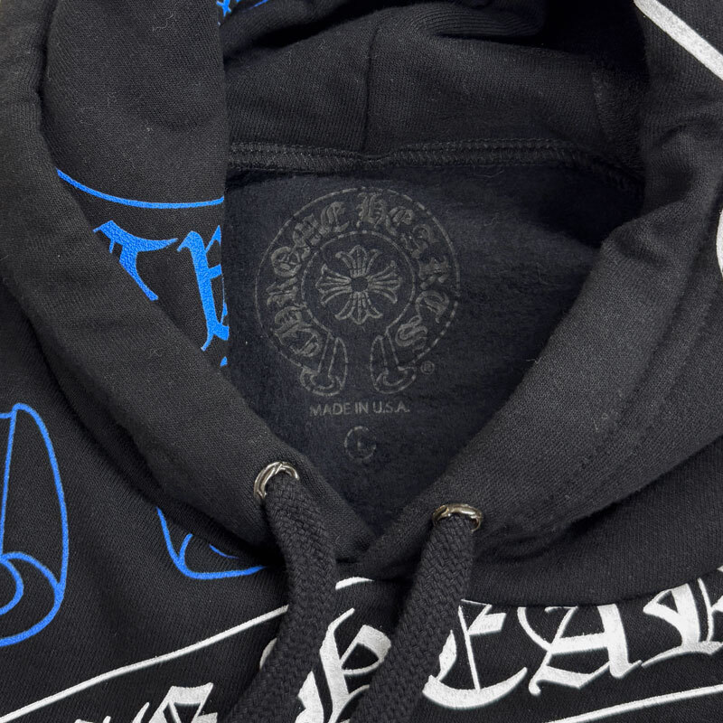 【HA1087】未使用 CEMETERY CROSS クロムハーツ STENCIL HOODIE ステンシル プリント フーディ パーカー 長袖 USA製 黒 メンズ L_画像3