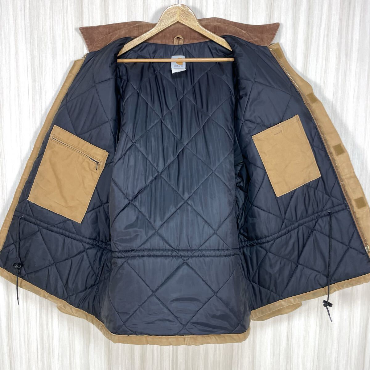 ☆大人気☆Carhartt カーハート トラディショナルジャケット カバーオール ダック生地 XL以上 中綿 裏地キルティング ブラウン 茶 90s 古着_画像5