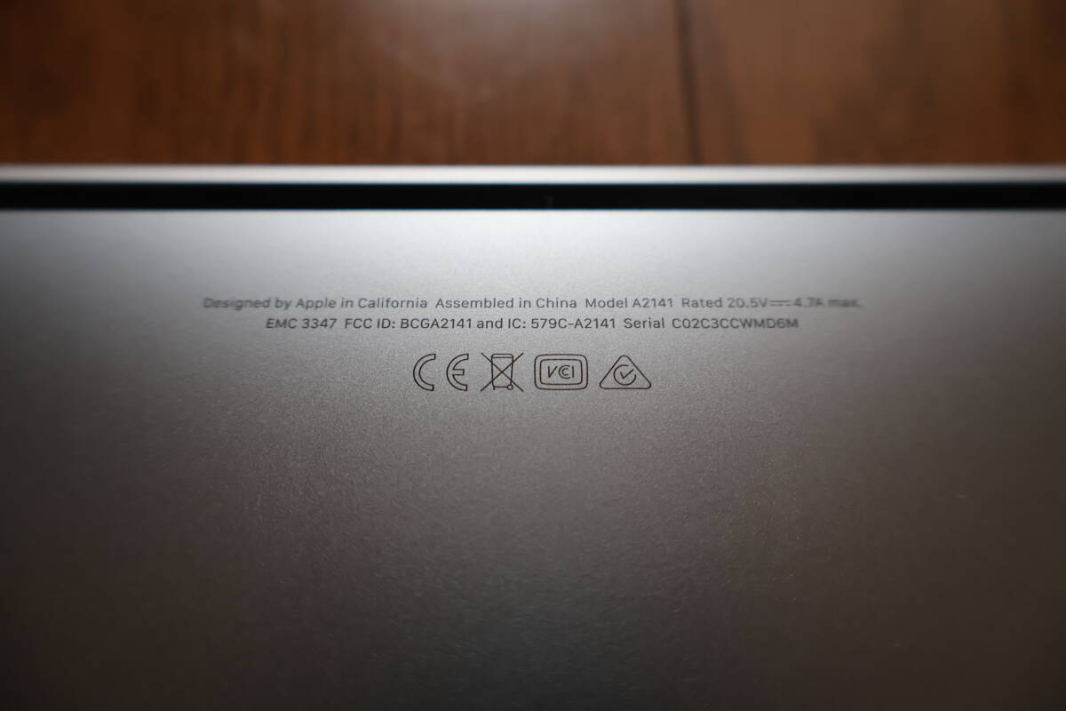 MacBookProRetina 16インチ 2019 Corei7 2.6G/16GB/512GB/Sequoia