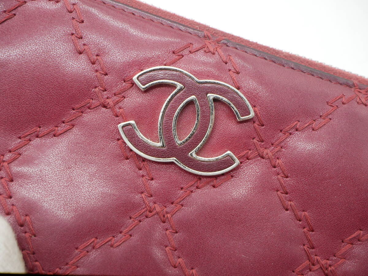 Chanel シャネル ウルトラステッチ マトラッセ ココマーク ロングウォレット ラウンドファスナー ボルドー 紫_画像5