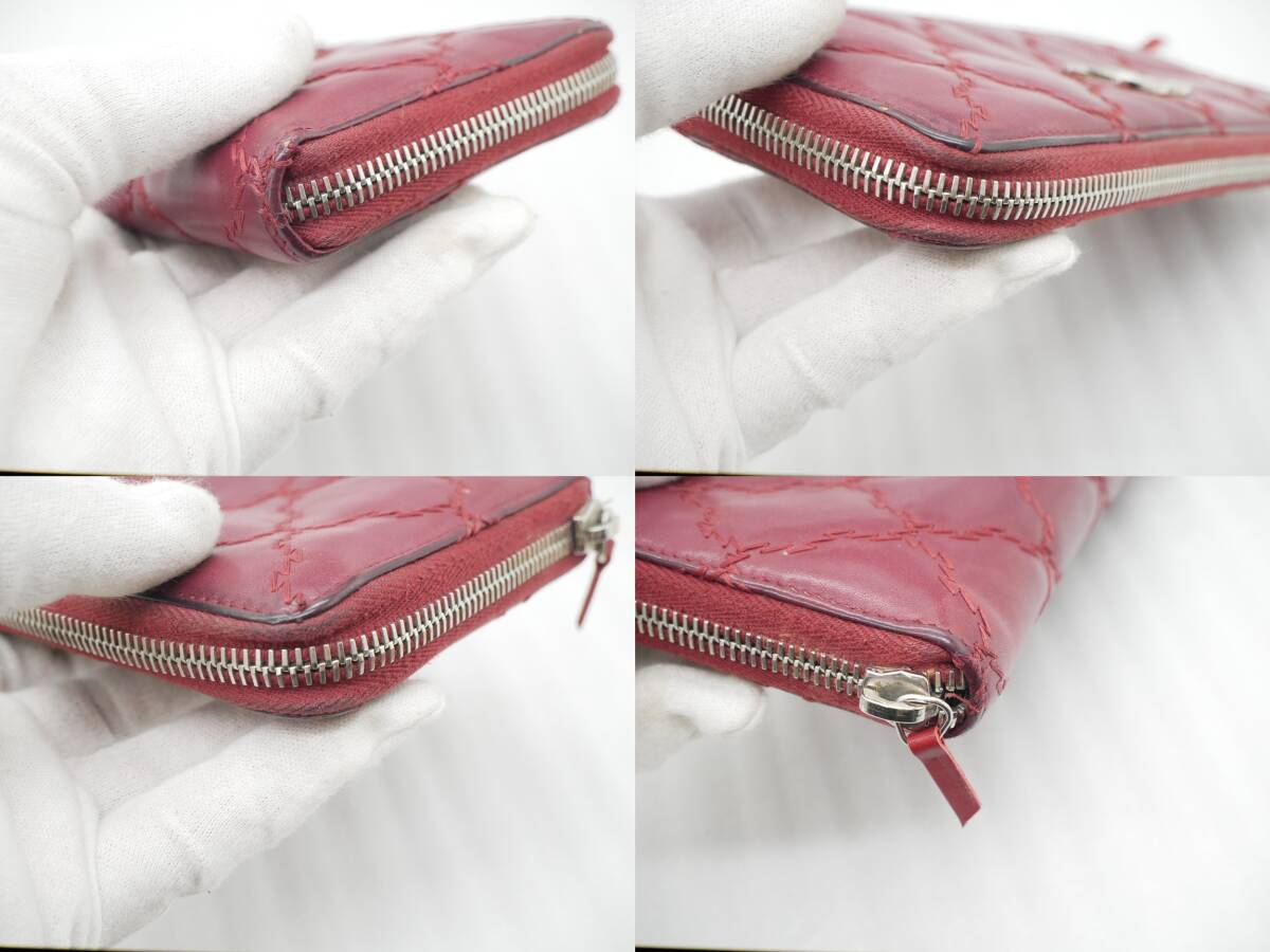 Chanel シャネル ウルトラステッチ マトラッセ ココマーク ロングウォレット ラウンドファスナー ボルドー 紫_画像9