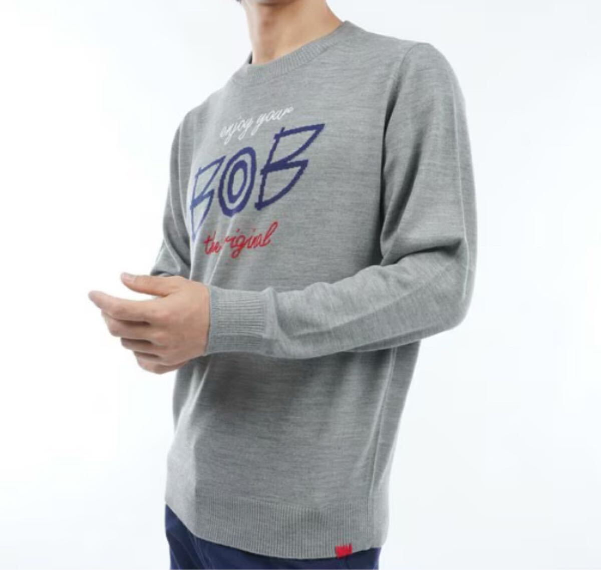 新品ボブ BOB SPORTS LINE BOBロゴ クルーネックセーターゴルフウェアグレーニット_画像1