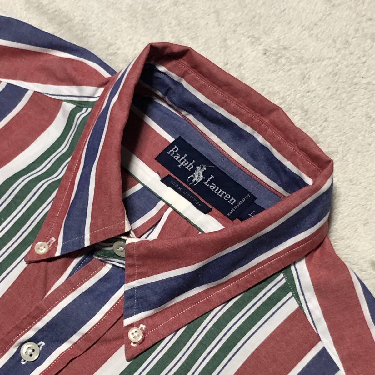 RALPH LAUREN ラルフローレン 長袖シャツ ボタンダウン ポニー刺 マルチカラーストライプ 人気の大きいサイズ Lサイズ_画像3