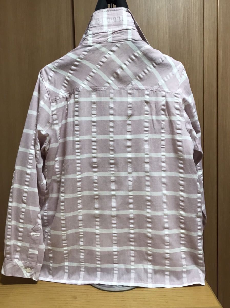 [新品] 激安・在庫処分　Mサイズ　婦人綿混シャツ　ミセス綿混ブラウス　レディースブラウス　UVケアー加工　ピンクチェック柄_画像2