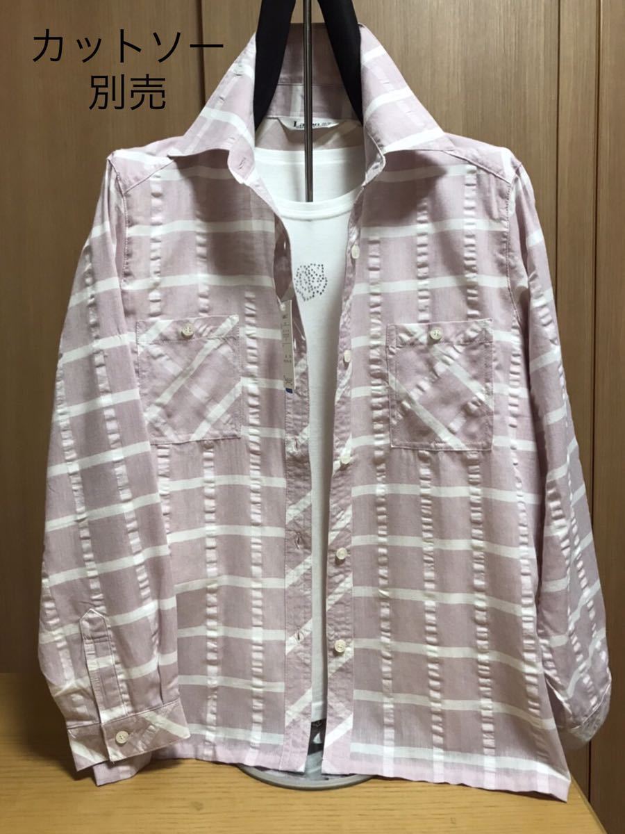 [新品] 激安・在庫処分　Mサイズ　婦人綿混シャツ　ミセス綿混ブラウス　レディースブラウス　UVケアー加工　ピンクチェック柄_画像1